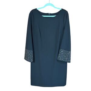 Jessica Howard Formal Dress Black Size 14 Silver Sleeve Embellish Evening EUC